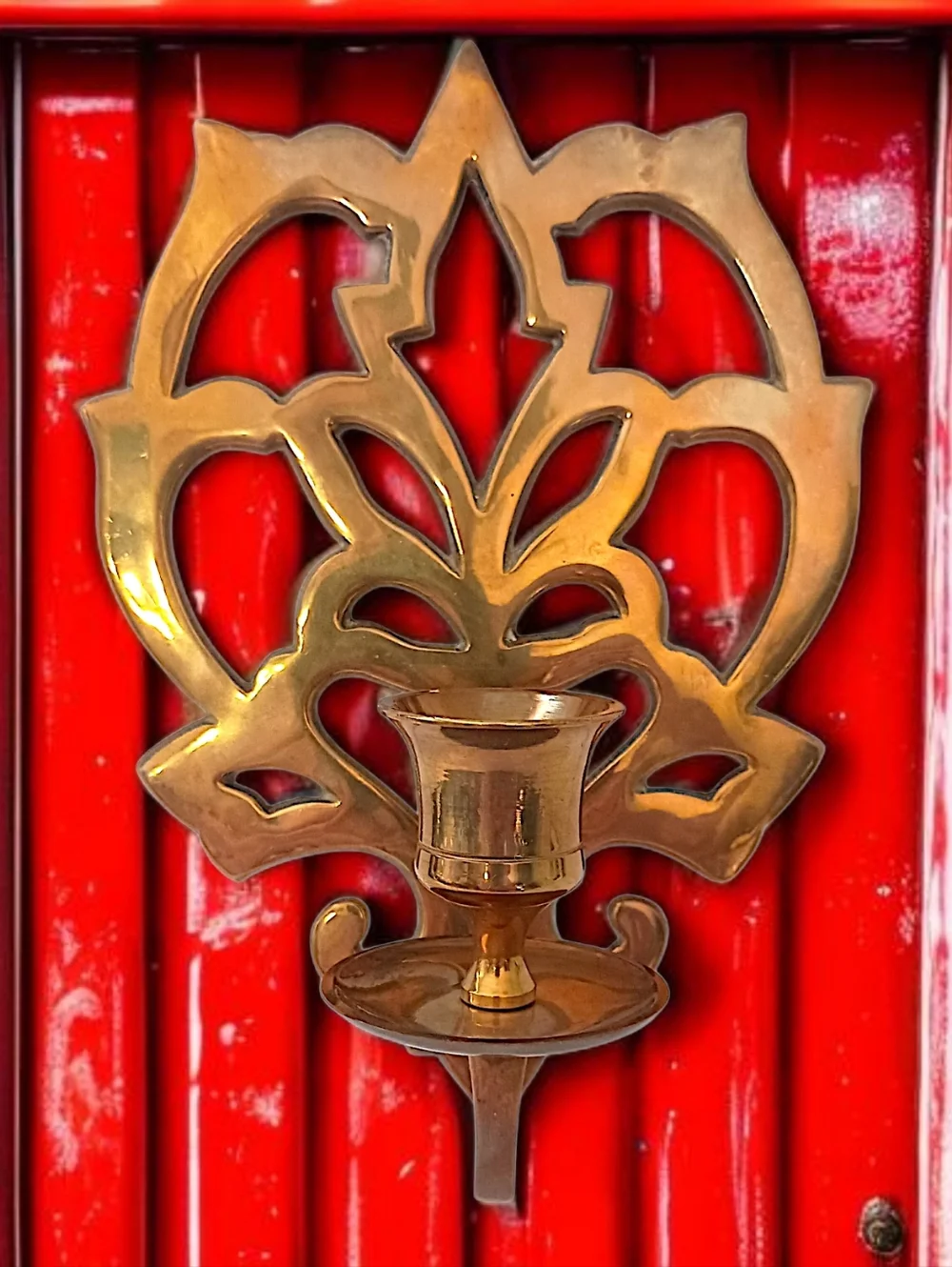 Solid‎ Brass Wall Sconce Single Candle Holder Lotus Flower Open Work Old World